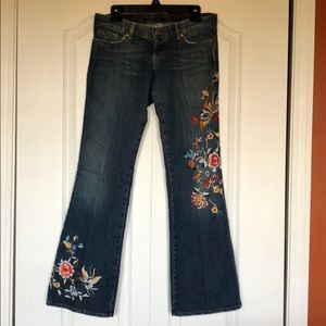 Embroidered bell bottom jeans
